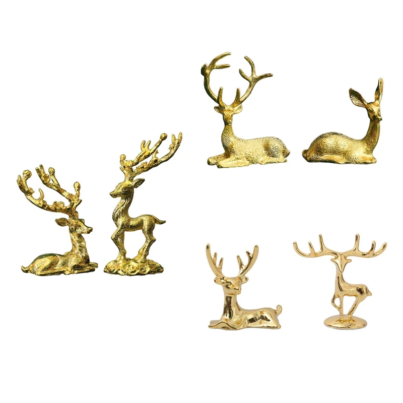 

Plating Gold Elk Deer Figurines 1 Pair Metal Animal Statue Ornament