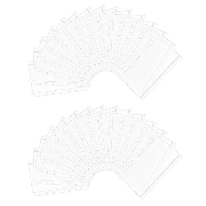 

120 Pieces Of A6 Size 6-Hole Binder Pocket Translucent Plastic Binder Zipper Folder Waterproof For Documents Bag