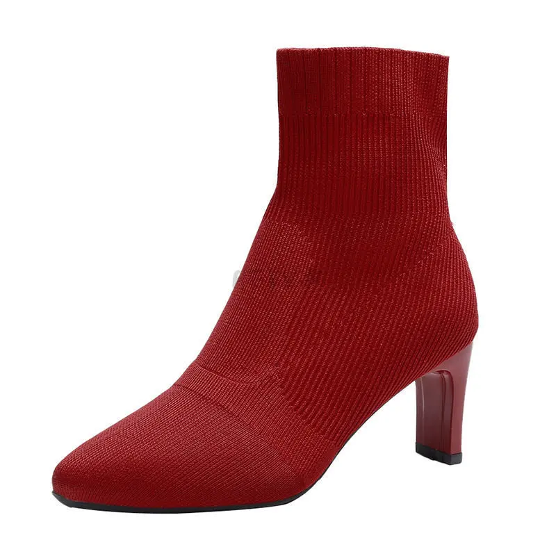 2022 Socks Boots Women's Boots Popular Net Red Fashion Boots Spring Autumn Short Boots Mid-tube Elastic High-heeled Ankle Boots