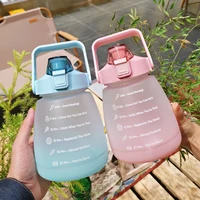 1 3l sports water bottle cute big pot belly bottles with time marker straw lids shoulder strap portable large capacity straw cup