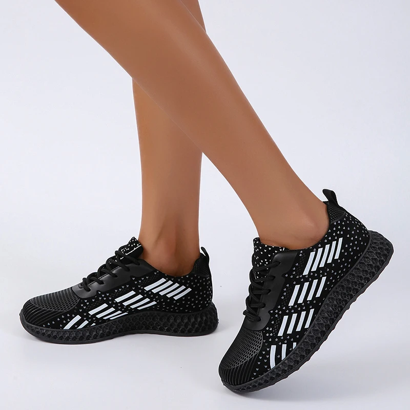 

Women Sneakers Breathable Striped Casual Single Shoe Women Mesh Lace Up Outdoor Travel Shoes Flat Walking Vulcanized Shoes обувь