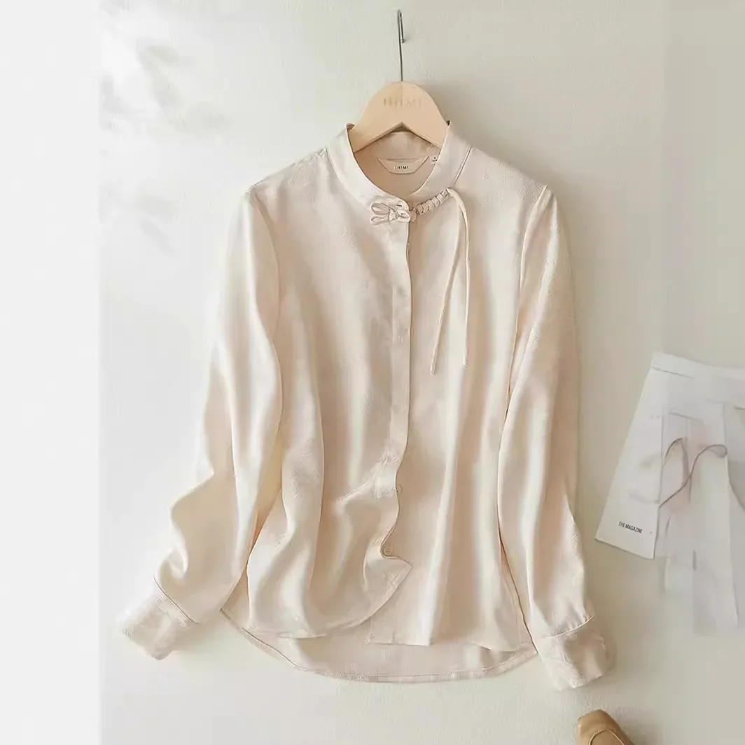 Винтажная приталенная женская рубашка на пуговицах в китайском стиле Топ с