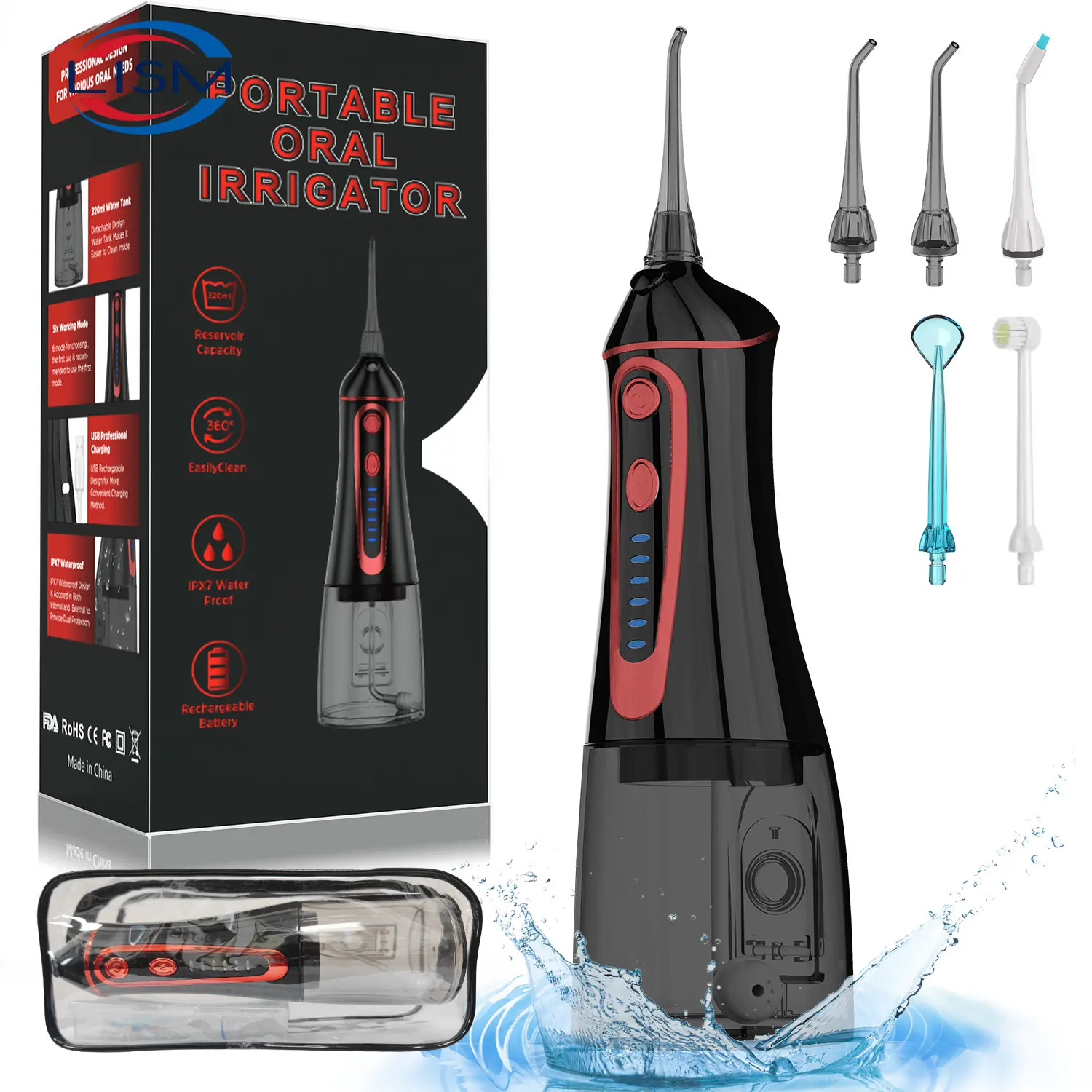 

Oral Irrigator USB Rechargeable Water Flosser Portable Dental Water Jet 300ML Water Tank Waterproof Teeth Cleaner