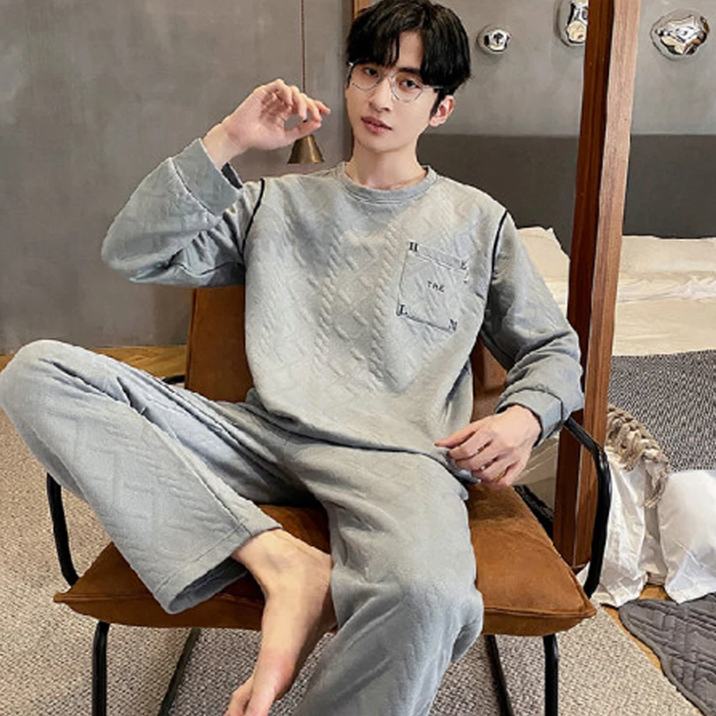 QUHENG Men's Pajamas Autumn Winter Cotton Pijamas Set 2022 New Warm Cartoon Long Sleeve Women Man Loose Casual Sleepwear Suit