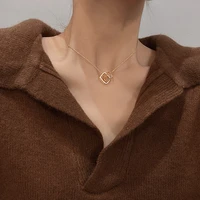 double circle interlocking clavicle hollow square pendant necklace golden choker for women girls ladies jewelry accessories