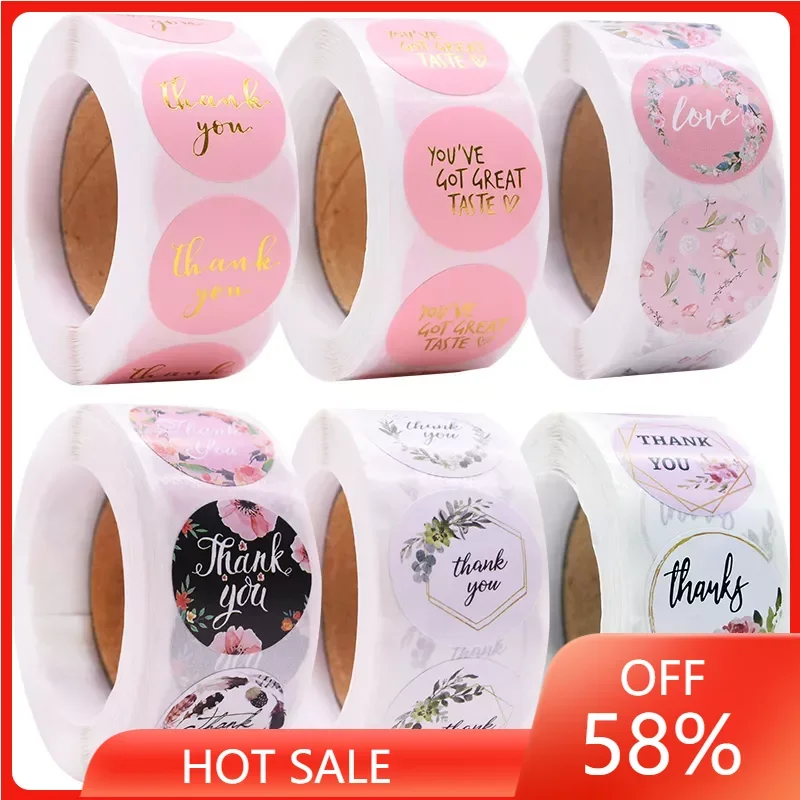 

1Inch Thank You Stickers Heart Floral Seal Labels Paper Stickers For Wedding Party Gift Envelope Decorations Stickers