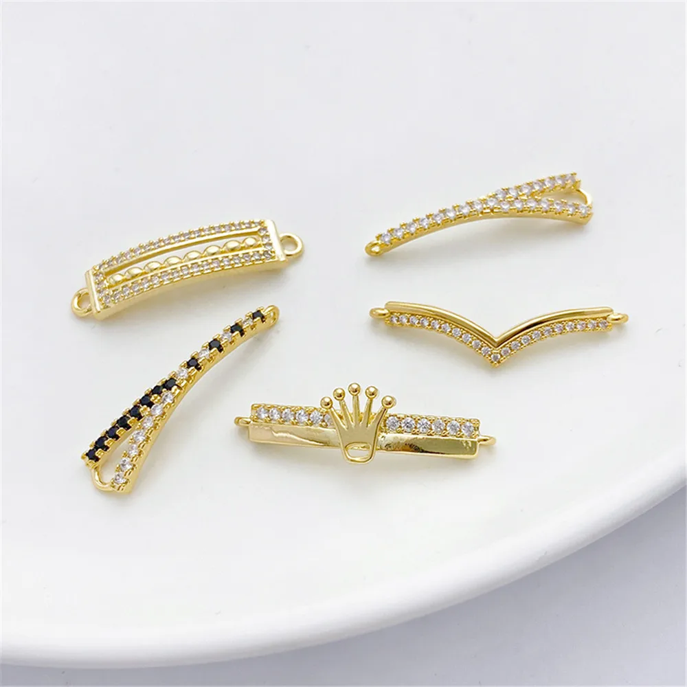 

1pcs 14K gold wrapped zircon bracelet with curved connection clasp hand made DIY necklace pendant accessory materials