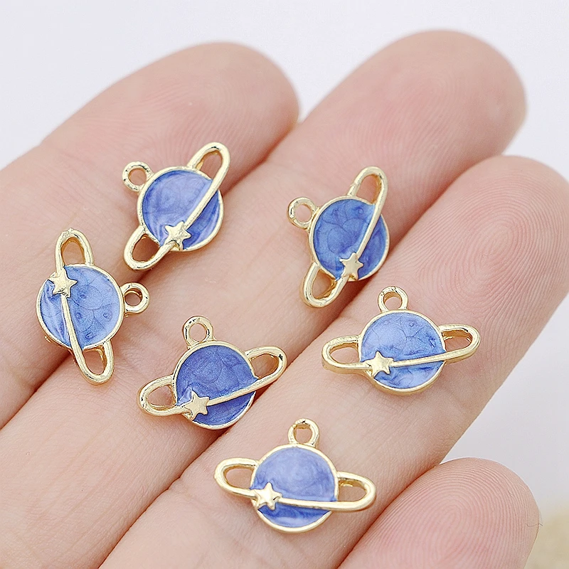 

10Pcs Gold Plated Blue Enamel Planet Charm for Jewelry Making Necklace Bracelet Pendant Earrings Accessories DIY Craft