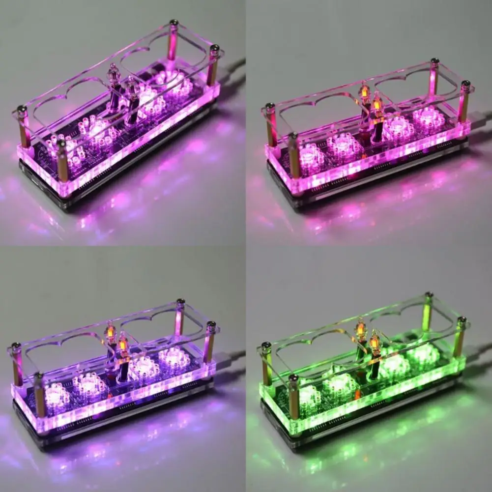 

IN-12 Glow Tube Clock High Accuracy Luminous RGB Night Light Luxury DIY Steampunk 4-bit Electronic Nixie Tube Clock for Home