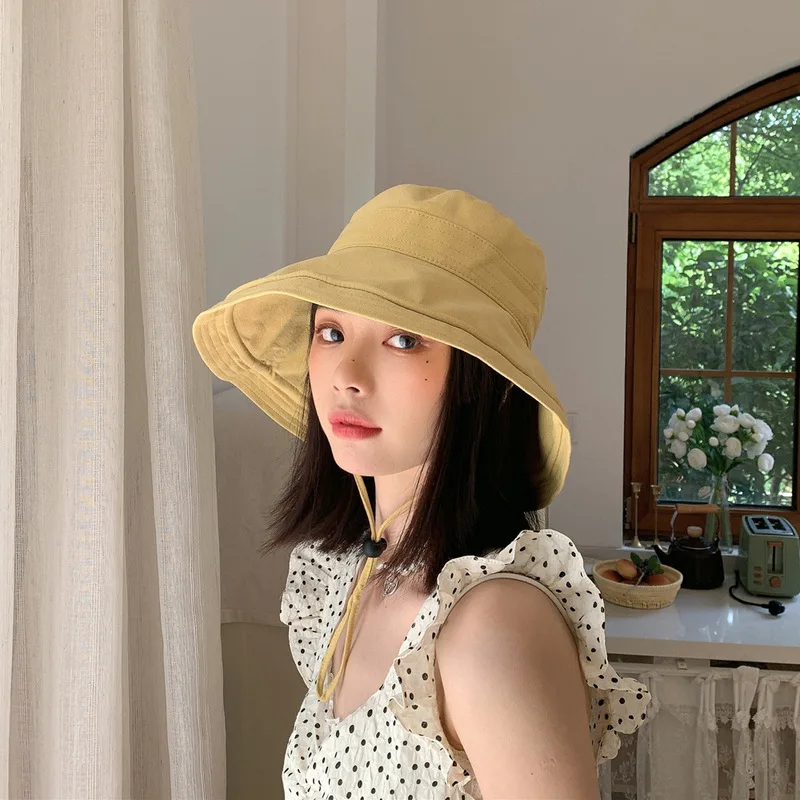 

Big Brim Sunscreen Fisherman's Hat Small Fresh Lemon Yellow Big Brim Versatile Color Sunshade Basin Hat