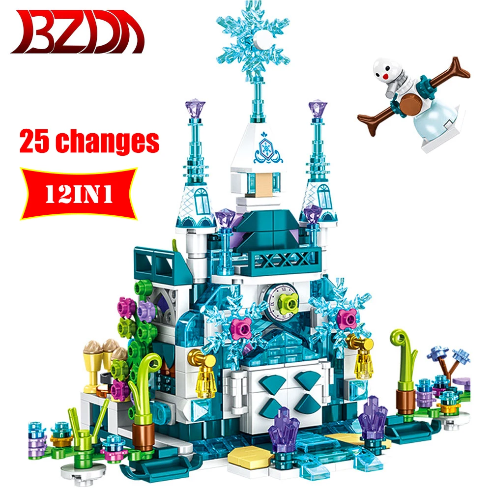 

Конструктор BZDA для девочек, друзей, уличный вид, принцесса, замок, 12 в 1, снеговик, замок, кирпичи для детей, игрушки для девочек, подарки