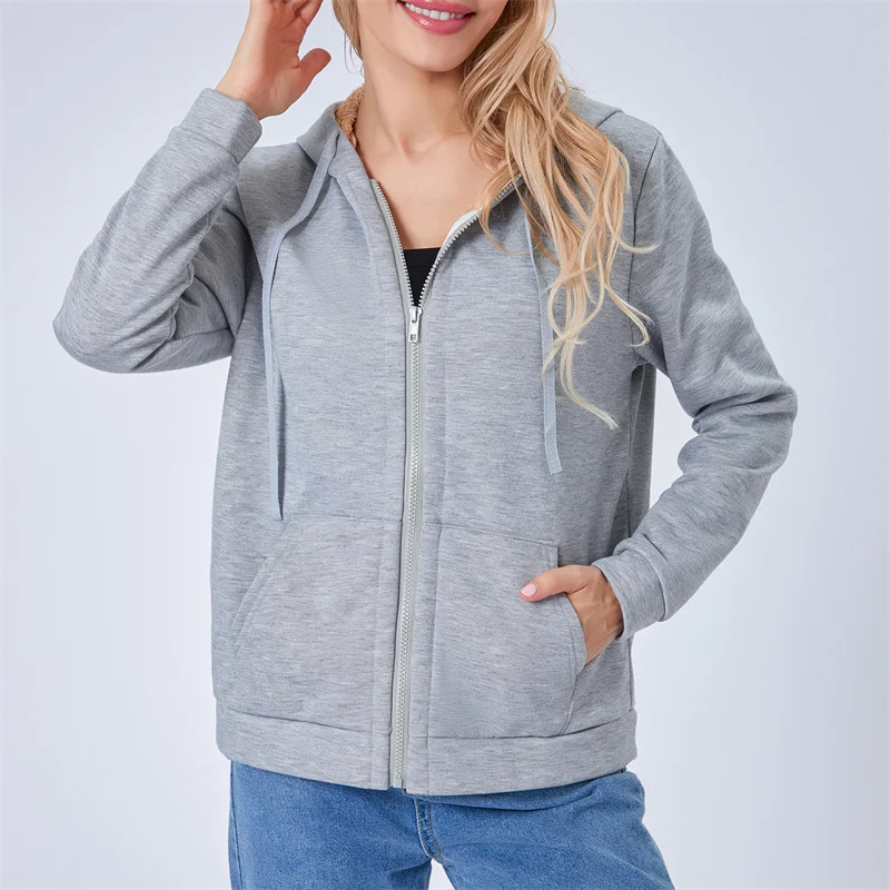 

Autumn Winter Fleece Lined Sweatshirts Coats Women Solid Long Sleeve Zipper Drawstring Hoodies Tops Slim Jackets Casual Street