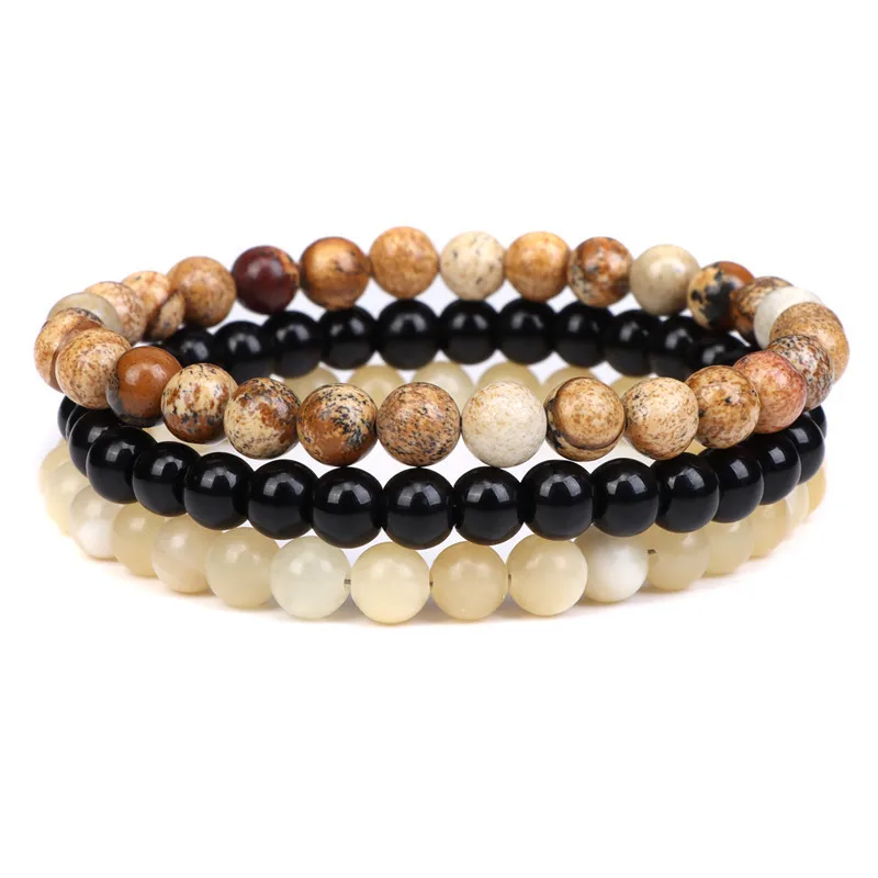 Fashion 6-8mm 3pcs Natural Stone Bracelet Sets Healing Crystal Chakra Stretch Bracelet For Men Tiger Eye Turquoise Jewelry Gifts