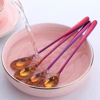 1pc gold spoon tableware coffee ice cream dessert stirring household spoon stainless steel long handle spoon mirror flatware