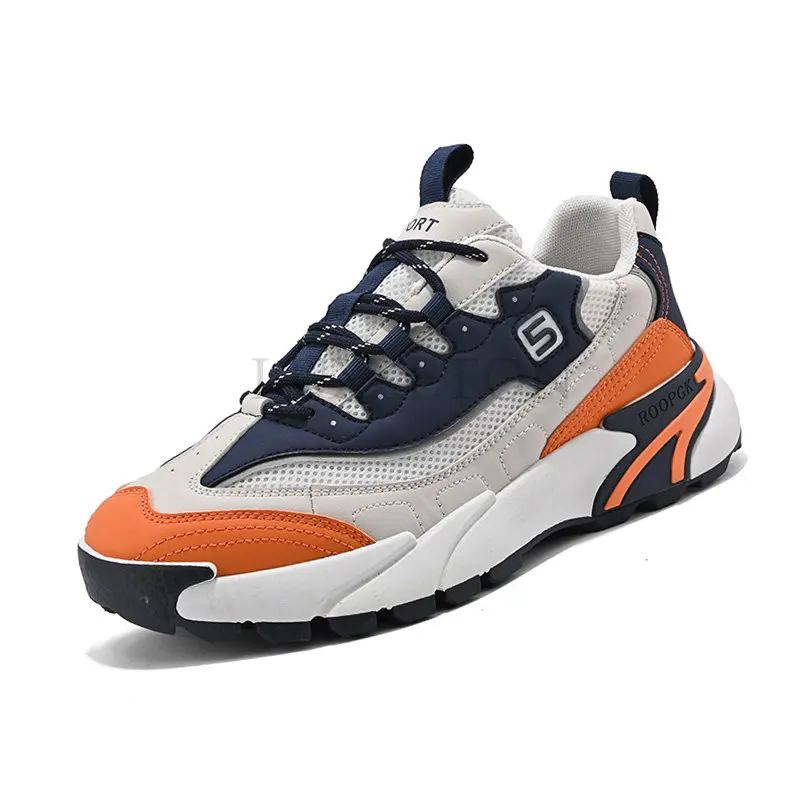 

Chunky Sneakers Men Cover Bottom Board Shoes Fashion Casual Leather Mesh Breathable Increased Internal Platform Running Shoes