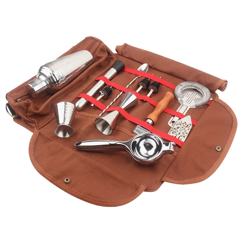 

Bartender Carrying Bag Creative Bartender Canvas Toolkit Pack Bar Tools Cocktail Shaker Set Storage Bag Only