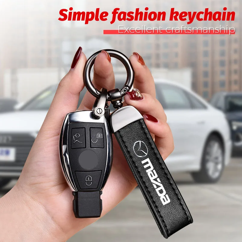 

Leather Car Emblem Keychain Key Ring High Quality Metal Keyring For Mazda 3 CX5 6 BK GH 2 CX3 CX30 MX5 5 CX7 CX9 MS MP BM BN GJI