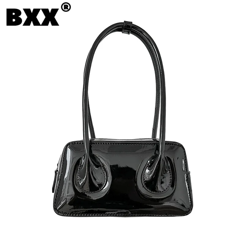 

[BXX] 2023 Spring Summer New Design Women's Versatile Single Shoulder Bag Niche Fashion Shiny Patent Leather Underarm Bag 8CY436