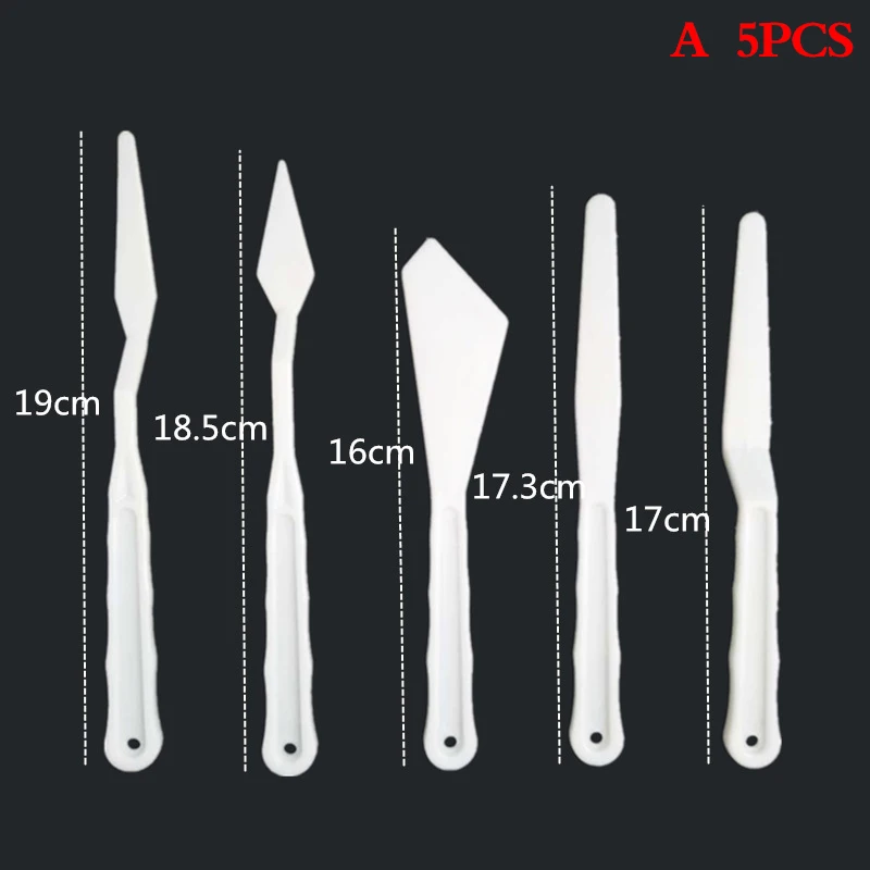 

5pcs Mixed Plastic Palette Knife Set Scraper Spatula Shove Knife Painting Artist Oil Painting Tools for Artist Student Canvas