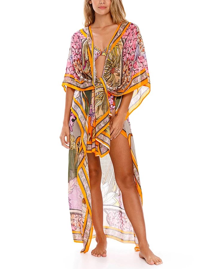 

Women's Swimwear Colorblock Floral Print Bikini and Cover-up Beach Exit Dress Style Bathing Suit Sexy / New Kimono 2023