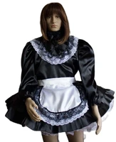 gothic sissy new hot selling sexy adult black satin lace apron maid dress customization