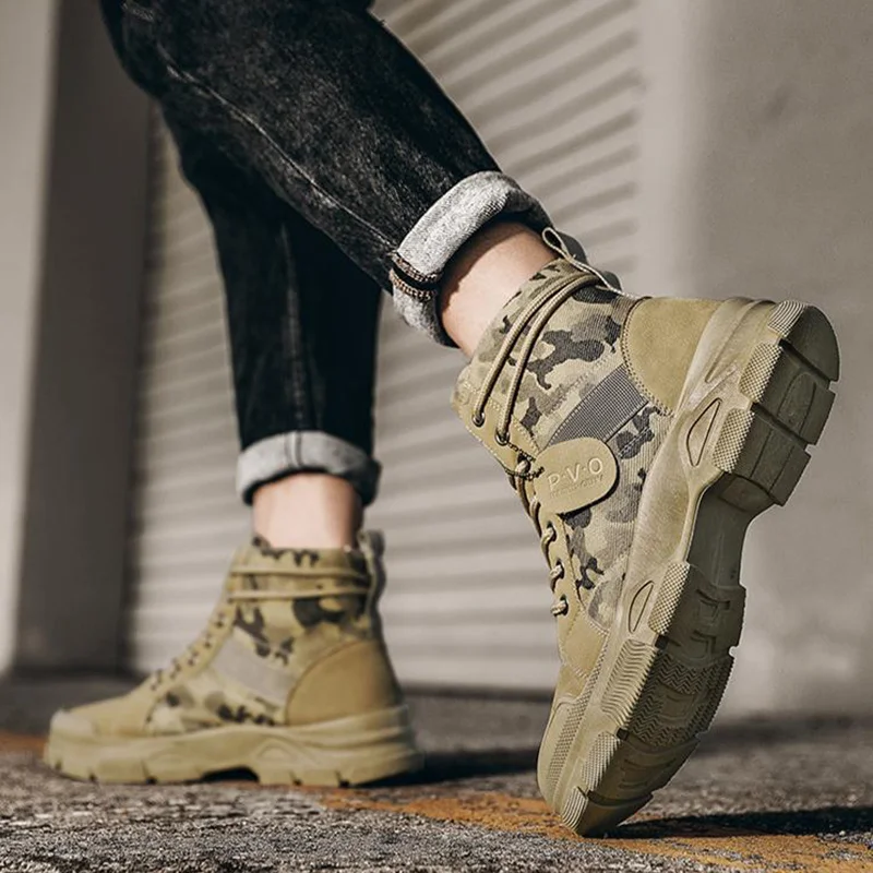 Men's Hiking Boots Trendy Vintage Sneakers Desert Waterproof Hiking Shoes Non-slip Martin Boots Climbing Fashion Outdoor Shoes