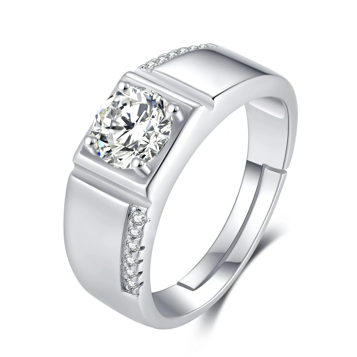 

European and American Men's Imitation Zircon Carrer Style Ring Luxury Domineering Opening Adjustable Jewelry Meaningful Gift