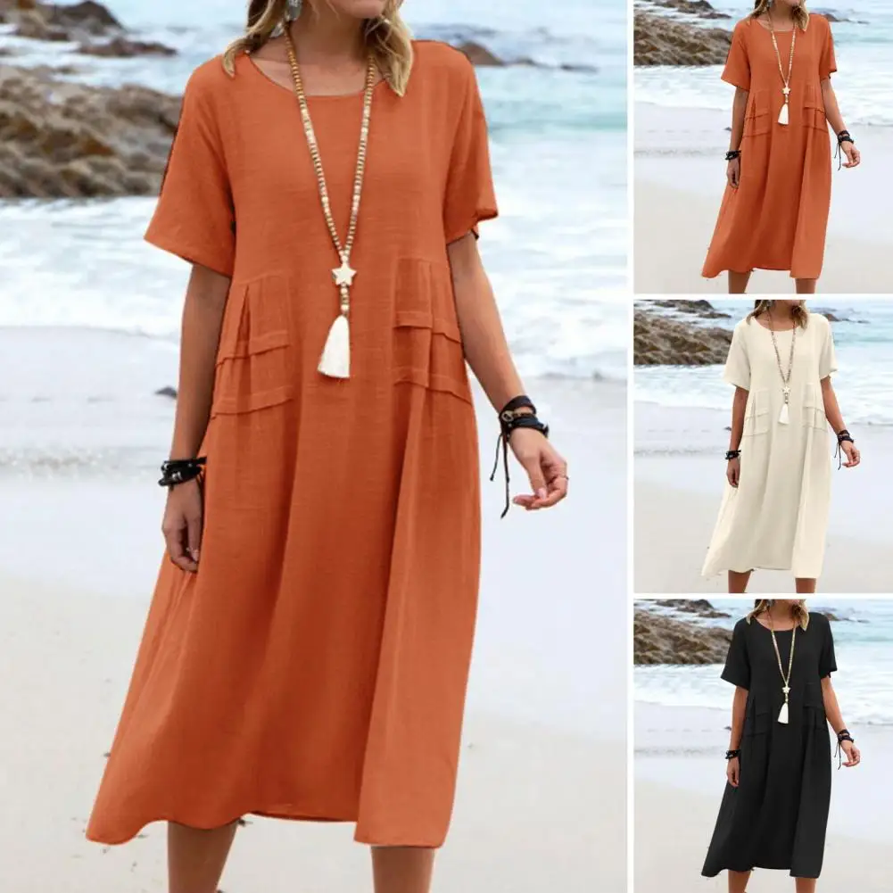 

Women Midi Dress Soft Women Long Dress Washable Streetwear Stylish Loose Fit Summer Beach Dress