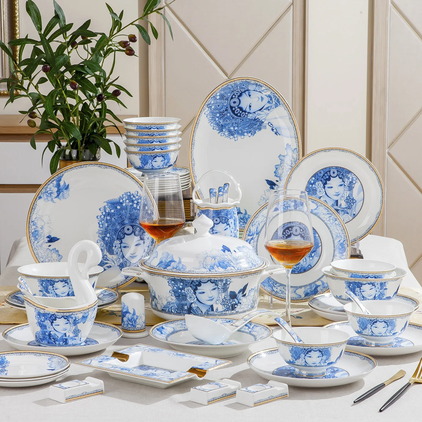 

tableware Jingdezhen bone china 60 piece household western style dinner bowl and dish set lanxizi