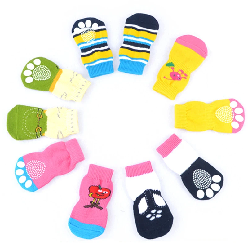 

4 Pcs Warm Puppy Dog Shoes Soft Pet Knits Socks Cute Cartoon Anti Slip Socks Pet Supplies