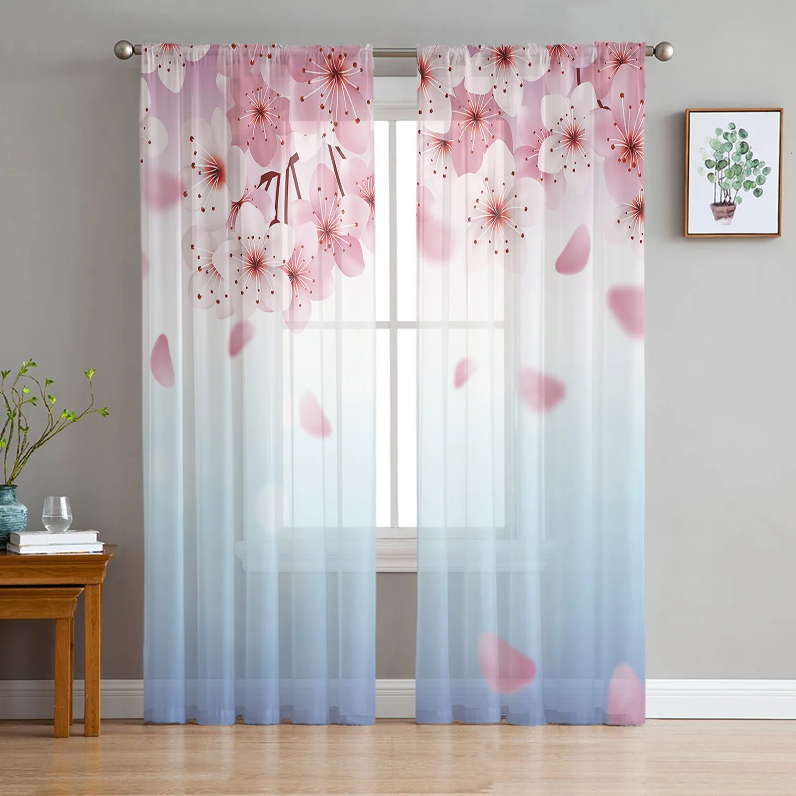 

New Cherry Blossom Flower Butterfly Pink Tulle Curtains For Living Room Bedroom Voile Curtain Sheer Balcony Door Curtain