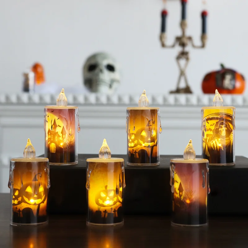 

12Pcs LED Halloween Candle Lights Horror Ghost Pumpkin Castle Hallowen Party Decors Hanted House Horror Props Outdoors Ornaments