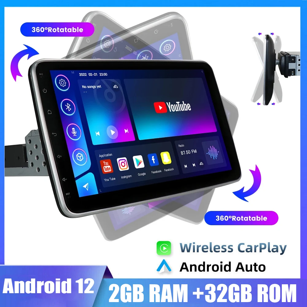 

1Din Car Radio CarPlay Auto GPS Navi Retractable Screen Android 12.0 Multimedia Player Universal Audio Video No DVD Head Unit