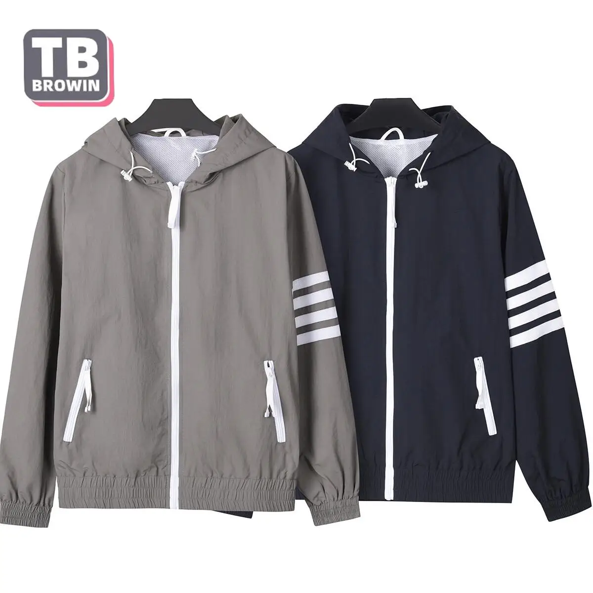 

TB BROWIN Thom Men's Jacket Winter Clothing Classic Brand Zipper style Coat Hoodie Windbreaker striped outdoor Leisure party