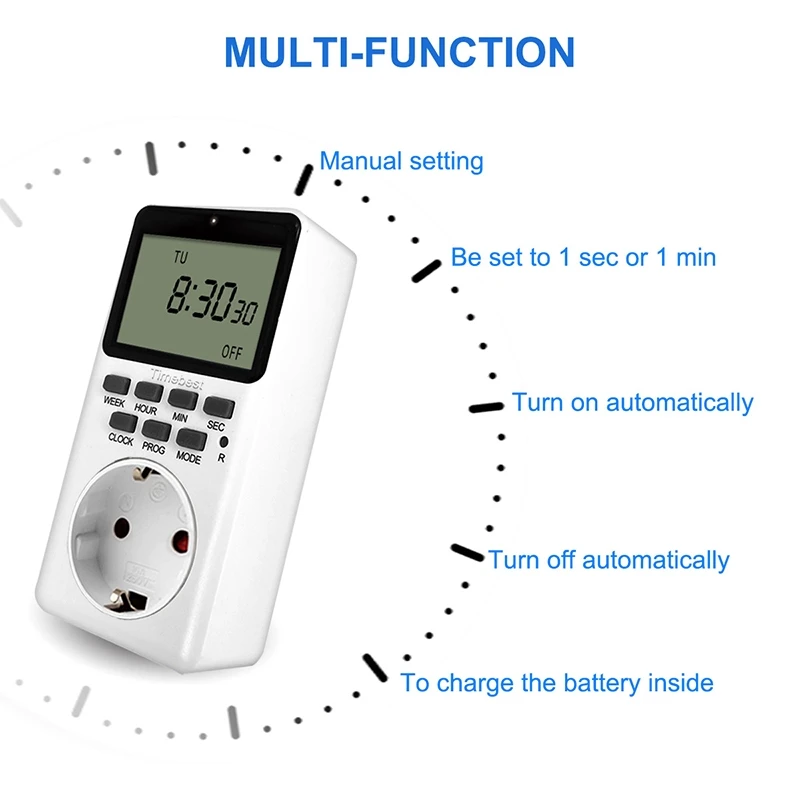 

20 Group Setting EU Plug Electronic Digital Kitchen Timer Switch Outlet Week 12/24 Hour Cyclic Program Timing Socket