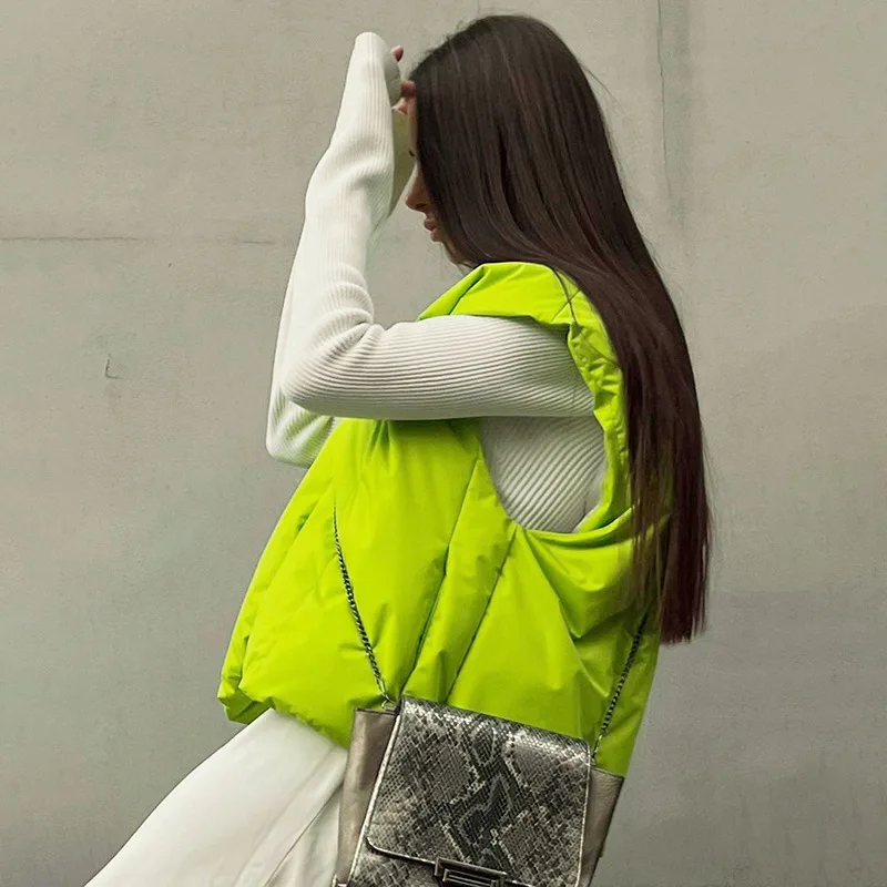 Ardm Casual V-Neck Silver Green Cotton Vest Winter Coat Women 2022 Streetwear Sleeveless Warm Parkas Quilted Jacket Tops