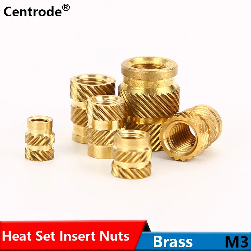 Brass Heat set Insert Nuts Injection Hot-melt Double Twill Knurled Yellow Copper Hot Pressed into Plastic Inset Nut M3 100Pcs