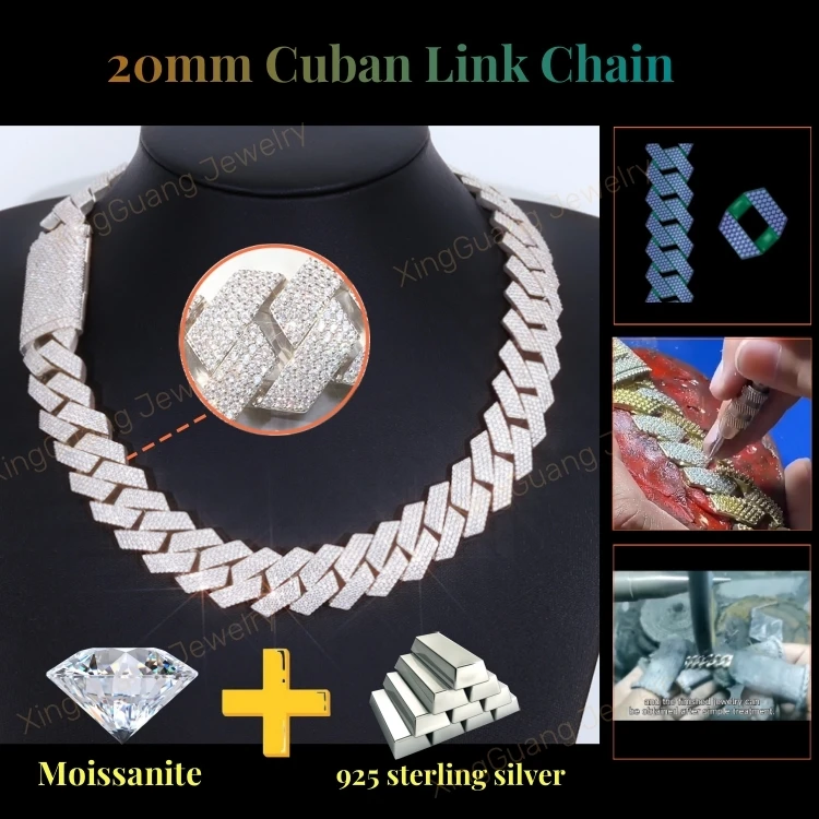 Готов к отправке 20 мм 4 ряда позолоченное серебро 925 пробы Iced Out муассанит