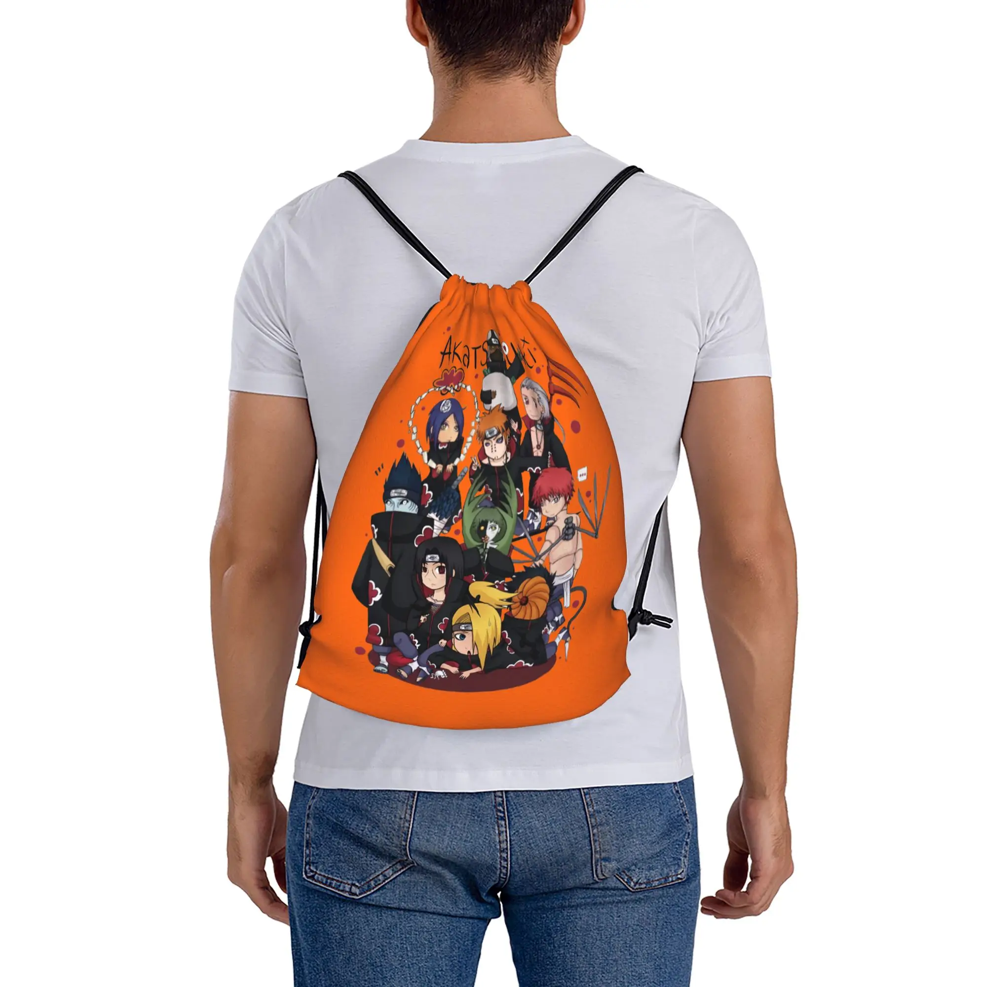Фото Рюкзак-мешок Custom N-Narutoes Akatsuki на шнурке для женщин и мужчин, спортивная сумка для тренажерного зала, складная аниме-сумка для тренировок №5