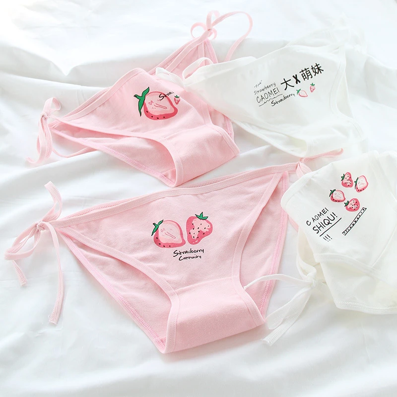 

Women Lace-up Panties Fruit Print Underpants Cotton Panty Low Waist Briefs Solid Color Panty Sexy Panties Intimates Women Panty