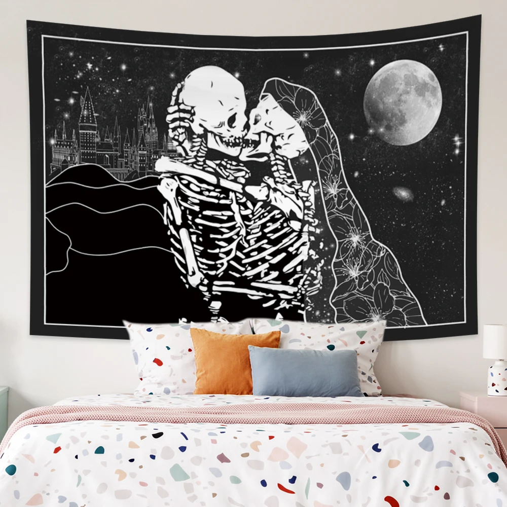 

Психоделический череп гобелен хиппи влюбленные настенные черепа цветок домашний декор кошка Триппи декоративные одеяла