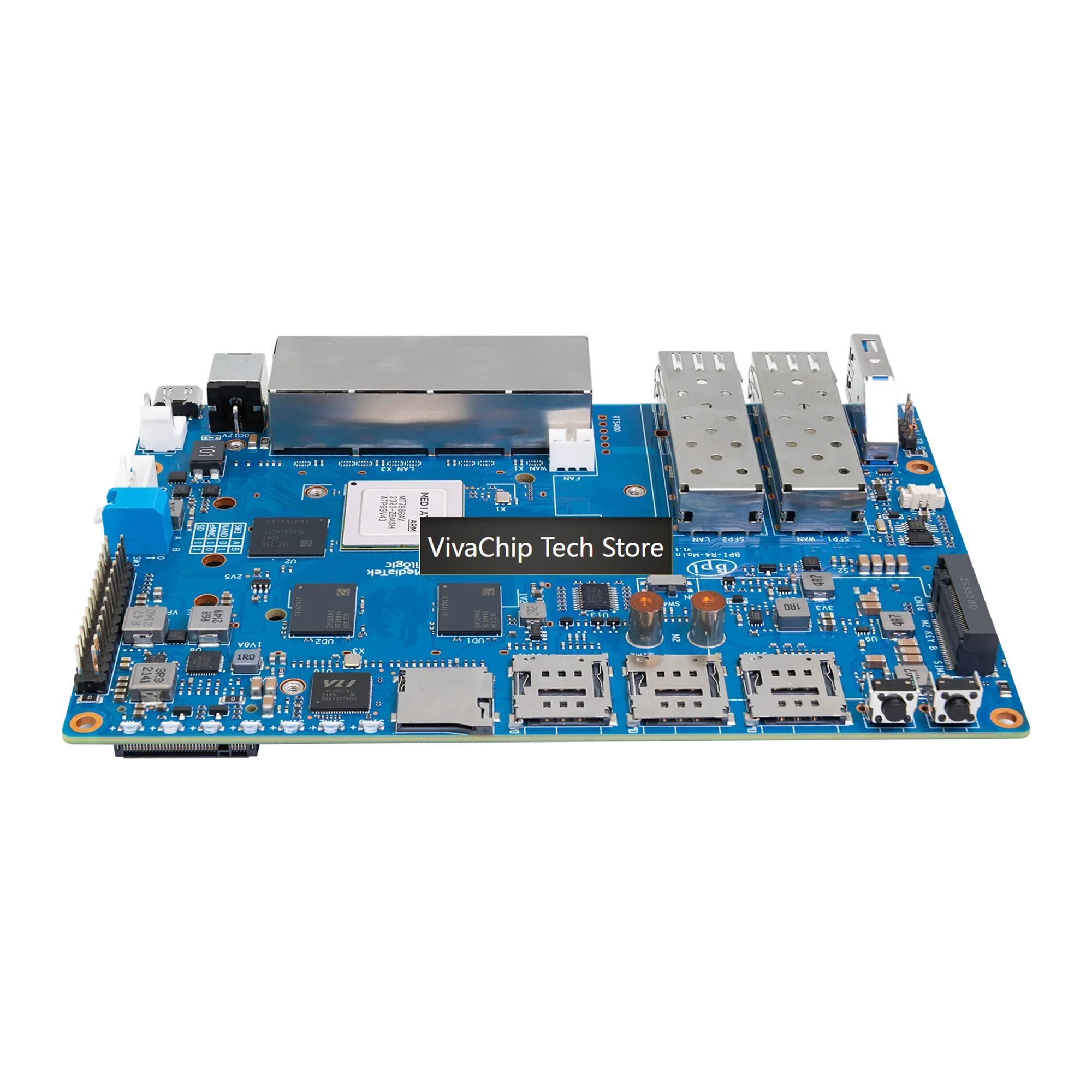 VivaChip TechBanana Pi BPI-R4 4 ГБ DDR4 8 ГБ EMMC MediaTek MT7988A (Filogic 880) Четырехъядерный процессор Arm Cortex-A73, одноплатный компьютер с флеш-памятью (art.: 3920da3ebdf81) - 3920da3ebdf81
