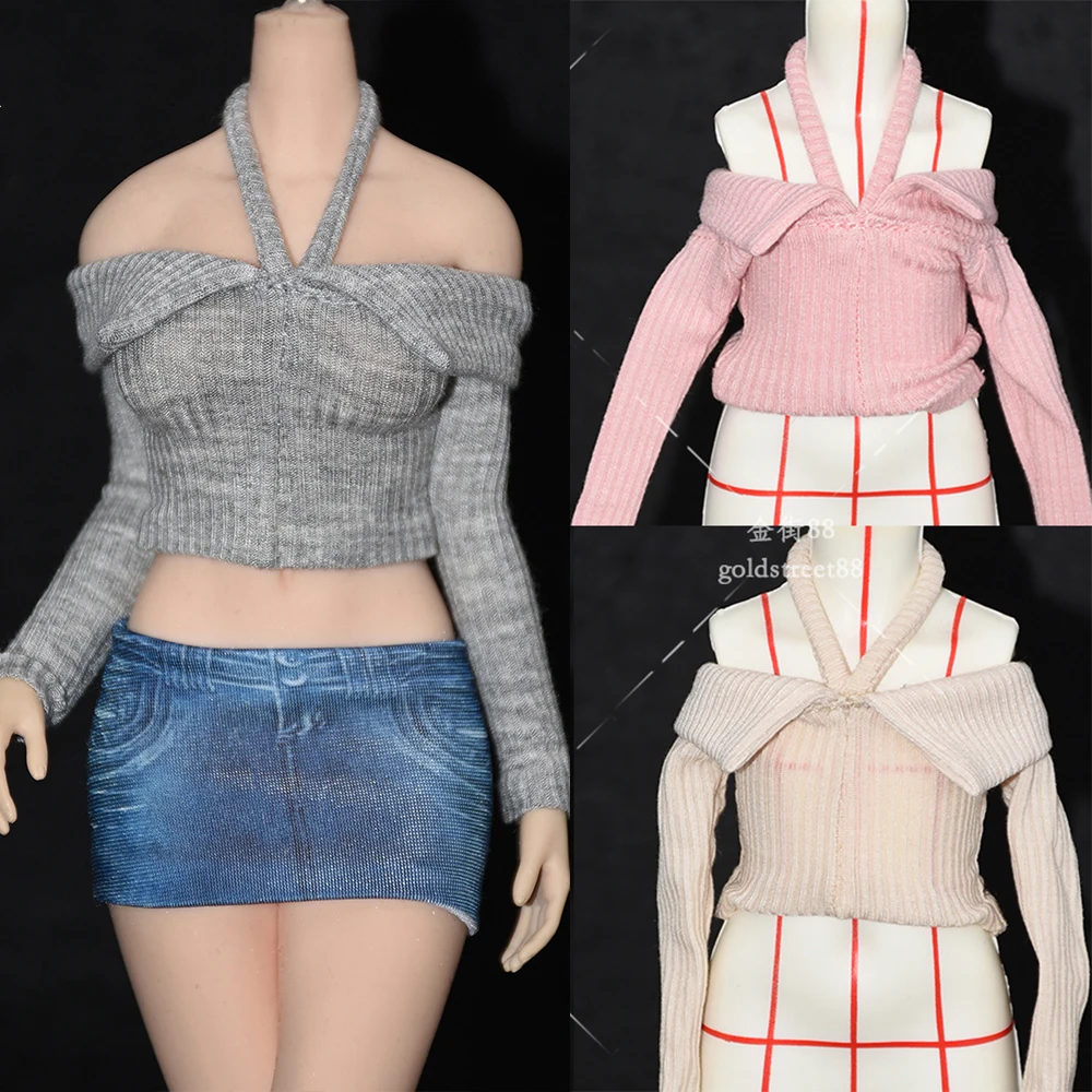 1/6 Scale Female Elastic Off Shoulder Halterneck Long Sleeved Shirt  For 12 Inches tbleague Action Figure Normal / Fat body