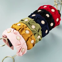 winter new simple fold fabric pearl hairbands fashion wild wide brimmed headband hair accessories