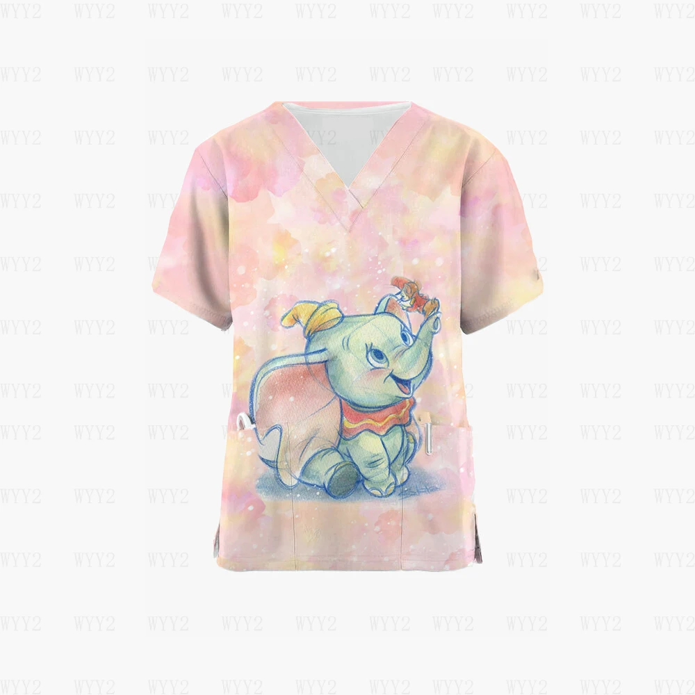

Disney Dumbo Print V Neck Overalls Pet Grooming Uniforms Institution Grooming Scrub Tops Scrub Tops Spa Uniform Shirts