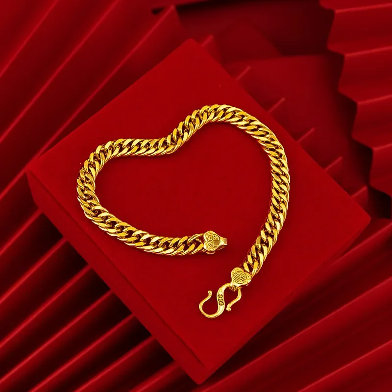 Настоящее золото 9999 желтое 24 карата ожерелье-цепочка Boss костюм-браслет