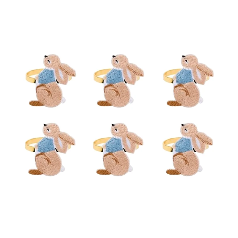 

6 шт. пасхальные кольца для салфеток, пряжка для салфеток, вышитый кролик, держатели для пасхальных салфеток, домашний декор