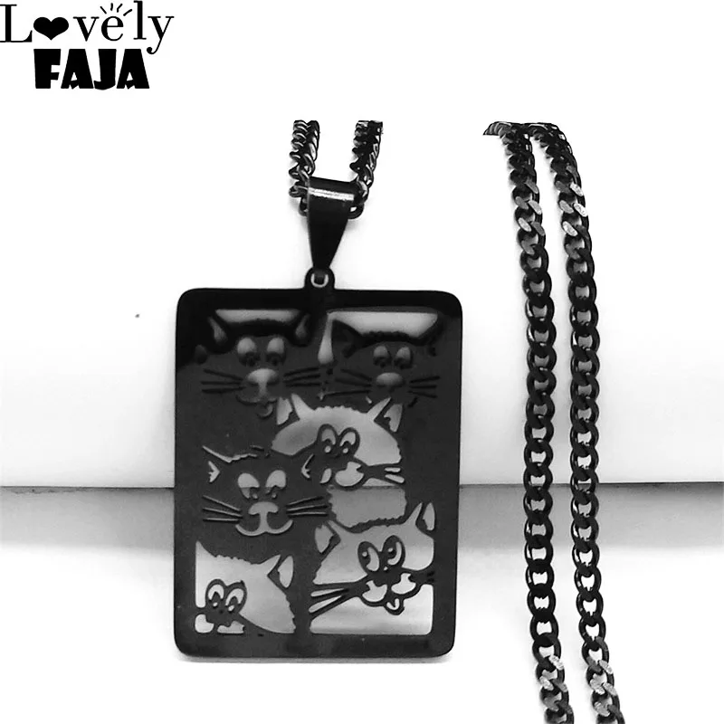 

Cute Goth Cat Kitten Geometric Necklace Women Black Color Stainless Steel Hollow Punk Cuban Chain Necklace Jewelry Gift N2012S03