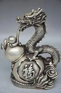 

Exquisite Chinese Handwork Tibetan Silver Dragon and Gourd Auspicious Statue