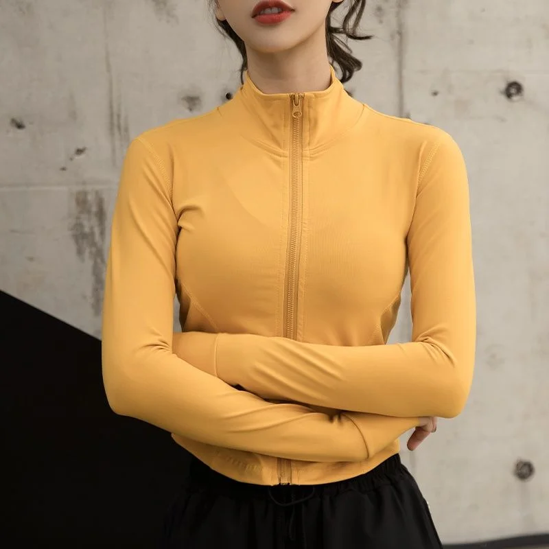 

Пальто для йоги, маленький топ на молнии с высоким воротником, Женская облегающая куртка для бега, бега, фитнеса, тренировок, Спортивная быст...